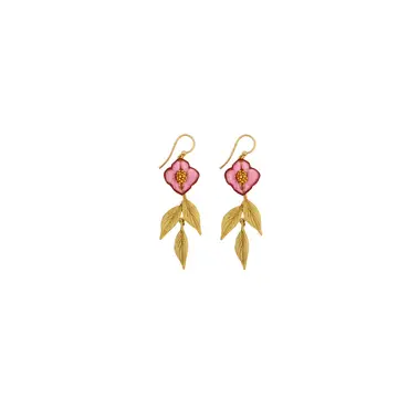 Image of Pink Dogwood Drop Wire Earrings in Pale Ruby by Michael Vincent Michaud