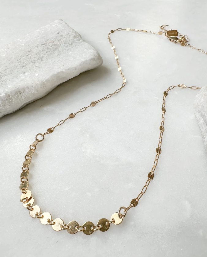 Image of Coin Chain Drape Center Necklace, 14k Gold Fill - Trunk Show by  RACH B Jewelry
