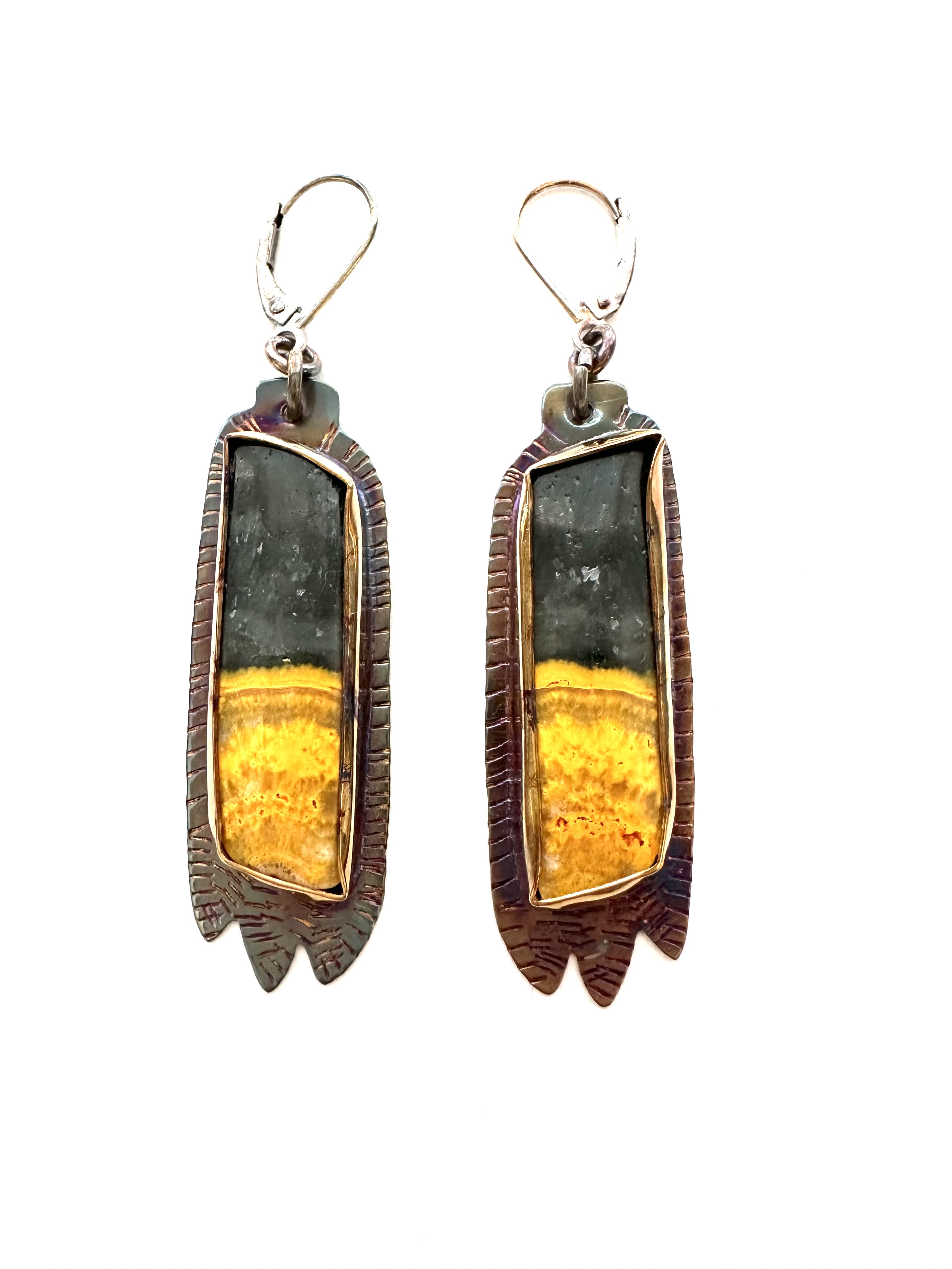 Image of Sterling Silver, Fine Silver Bezels, and Bumblebee Stone Earrings with Lever Earwires by Julie Shaw