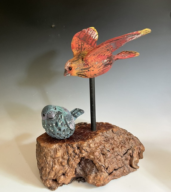 Image of Birds on a Manzanita Burl by Nancy Briggs