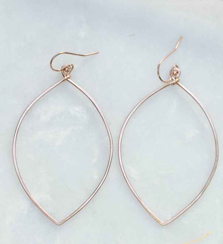 Image 1 for 14K Rose Gold Filled Hammered Marquise Hoop Ear 14K Rose Gold Filled Hammered Marquise Hoop Ear