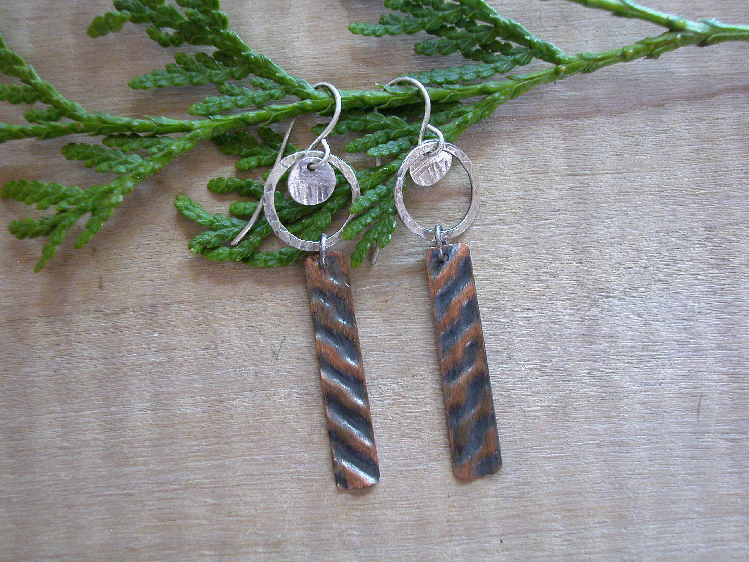 Circle Stick Earrings - Sterling and Copper