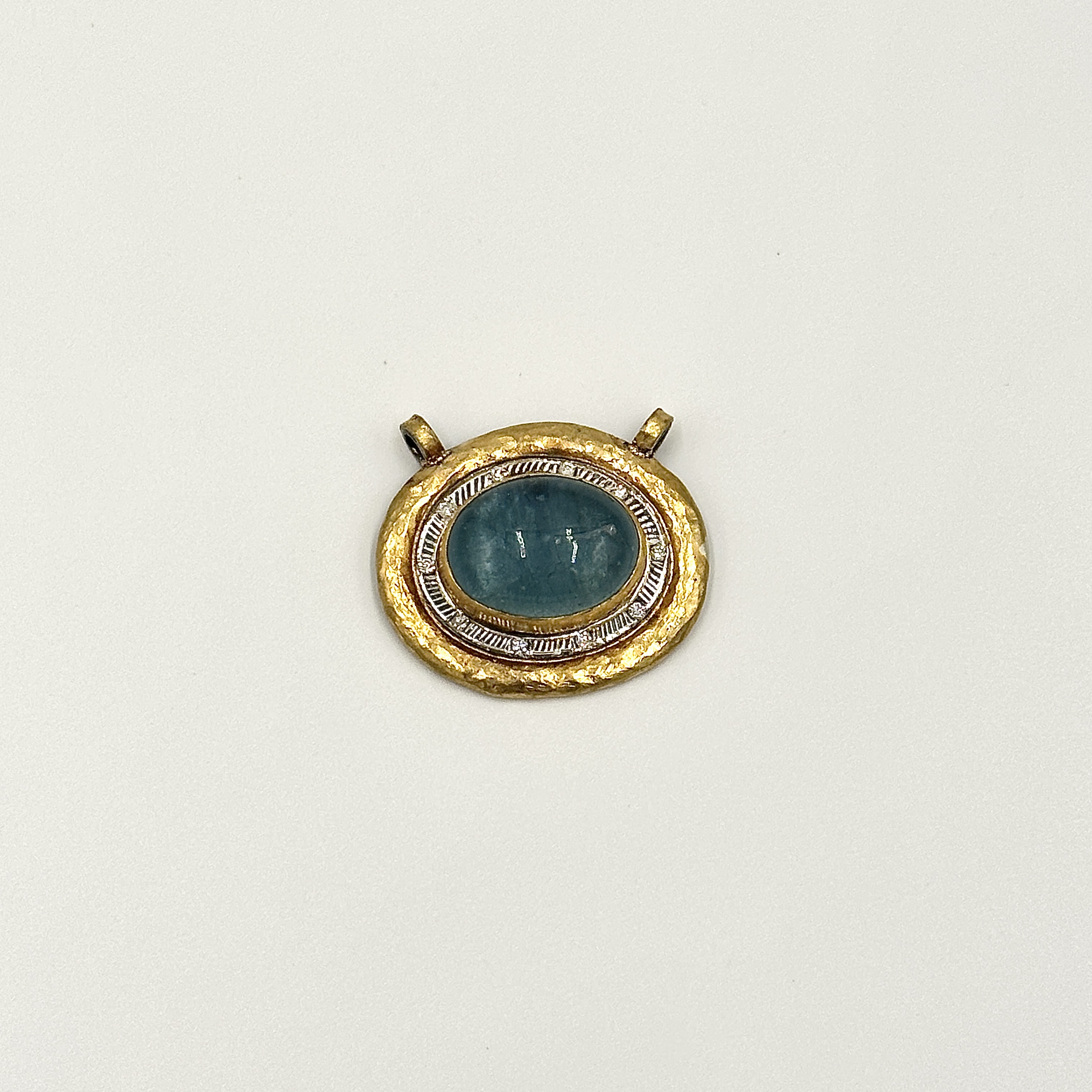 Image of 24 Karat and Oxidized Sterling Aquamarine Centerpiece with Diamond by Marcia McDonough