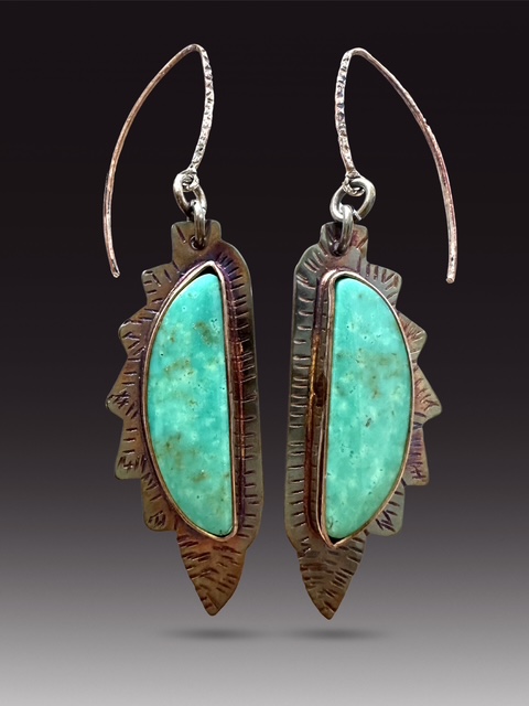Image of 4 Sterling Silver, Fine Silver Bezels, and Kingman Mine Turquoise Earrings with Sterling Silver Lever Earring by  