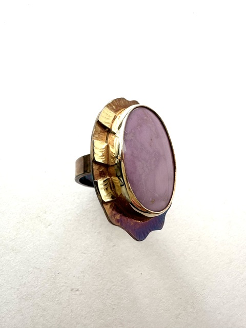 Image 2 for 3 Sterling Silver, Fine Silver Bezel, 18k Gold, and Phosphosiderite Ring - Size 7.5