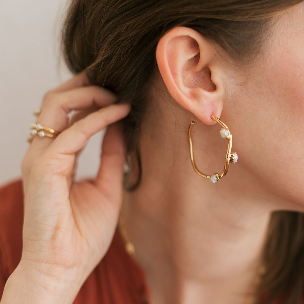 Pearl Wave Hoops