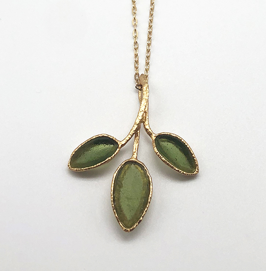 Image 1 for Sage 3 Leaf Pendant on Thin Chain 16 Sage 3 Leaf Pendant on Thin Chain 16