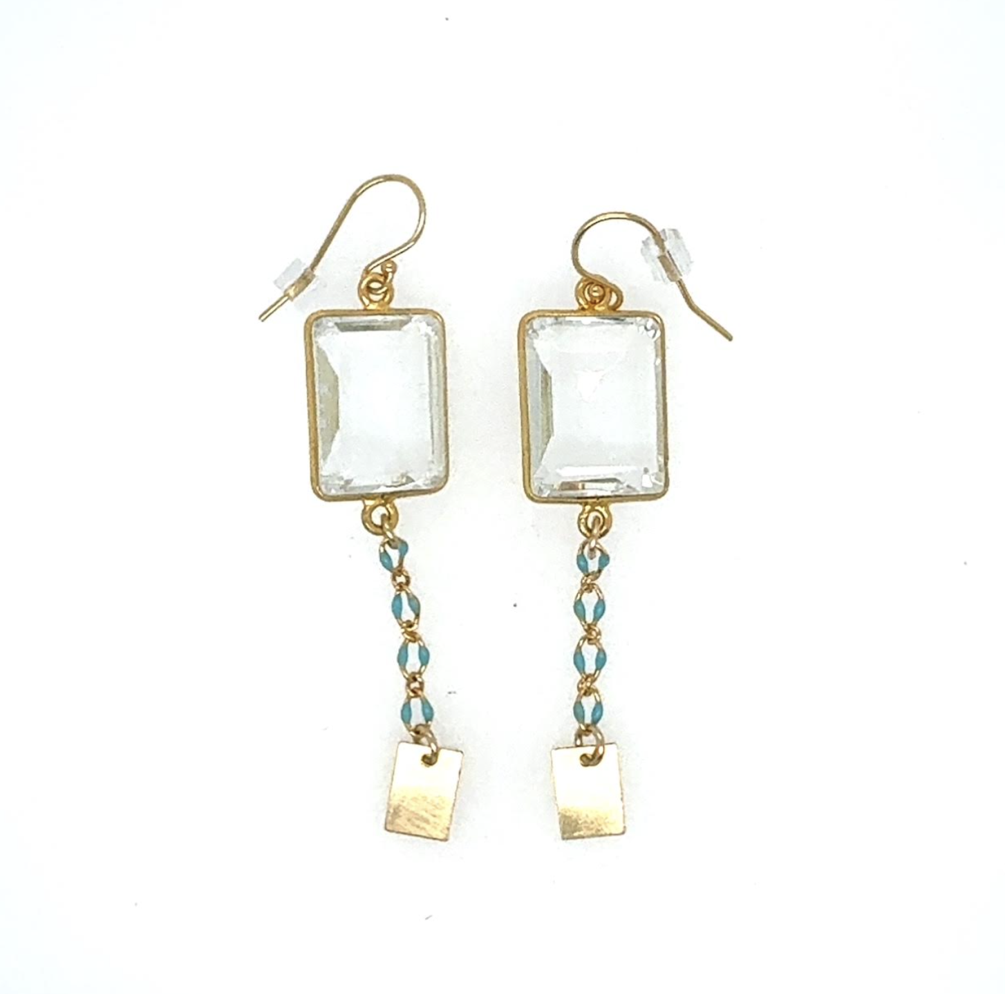 Image of Crystal Quartz Enamel Rectangle Charm Earrings, 14k Gold Fill - Trunk Show by  RACH B Jewelry