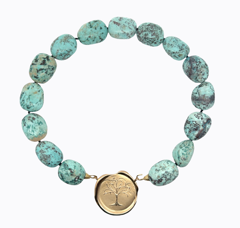 Image of Large Peruvian Egg Shaped Turquoise Nuggets on Hand Cast Gold Bronze Hooks by Marcia McDonough