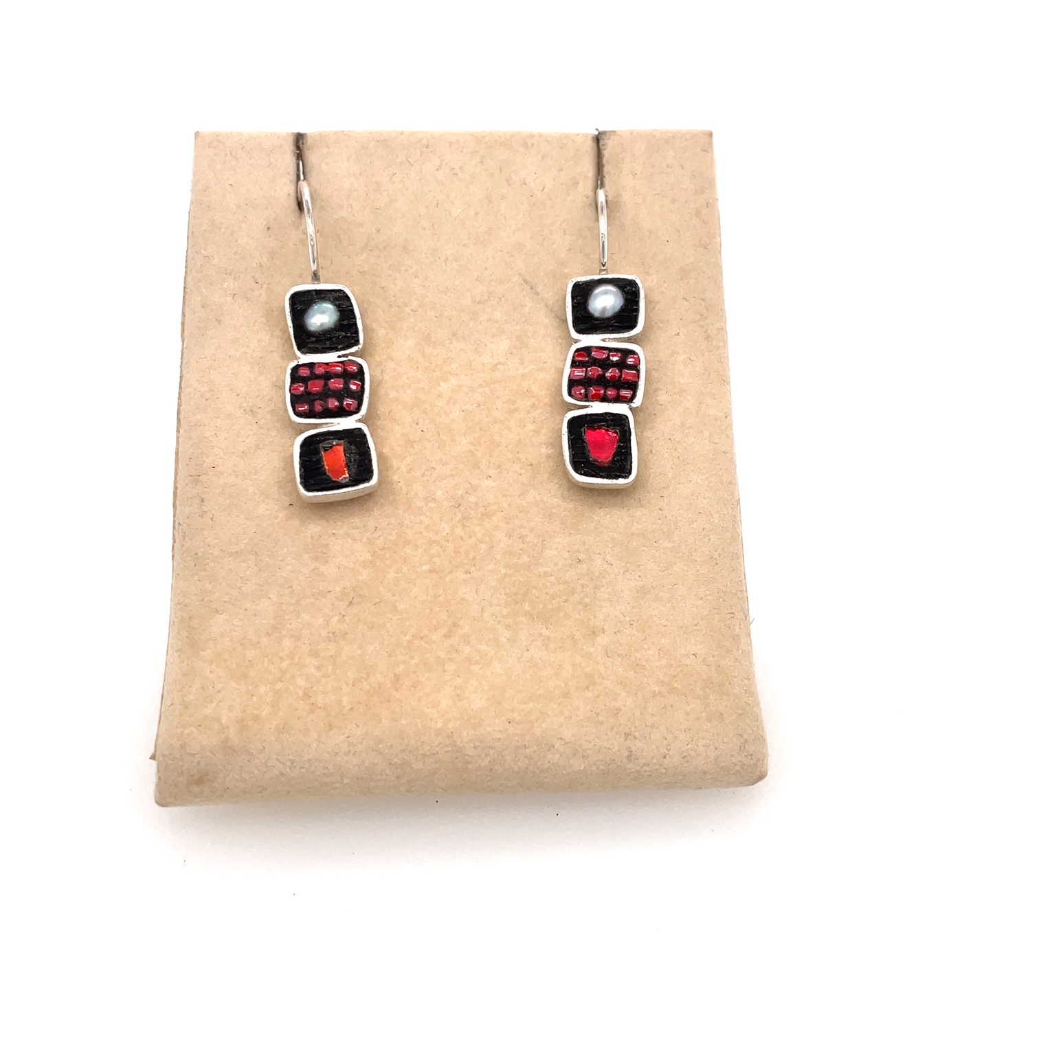 Red 3 Square Earrings