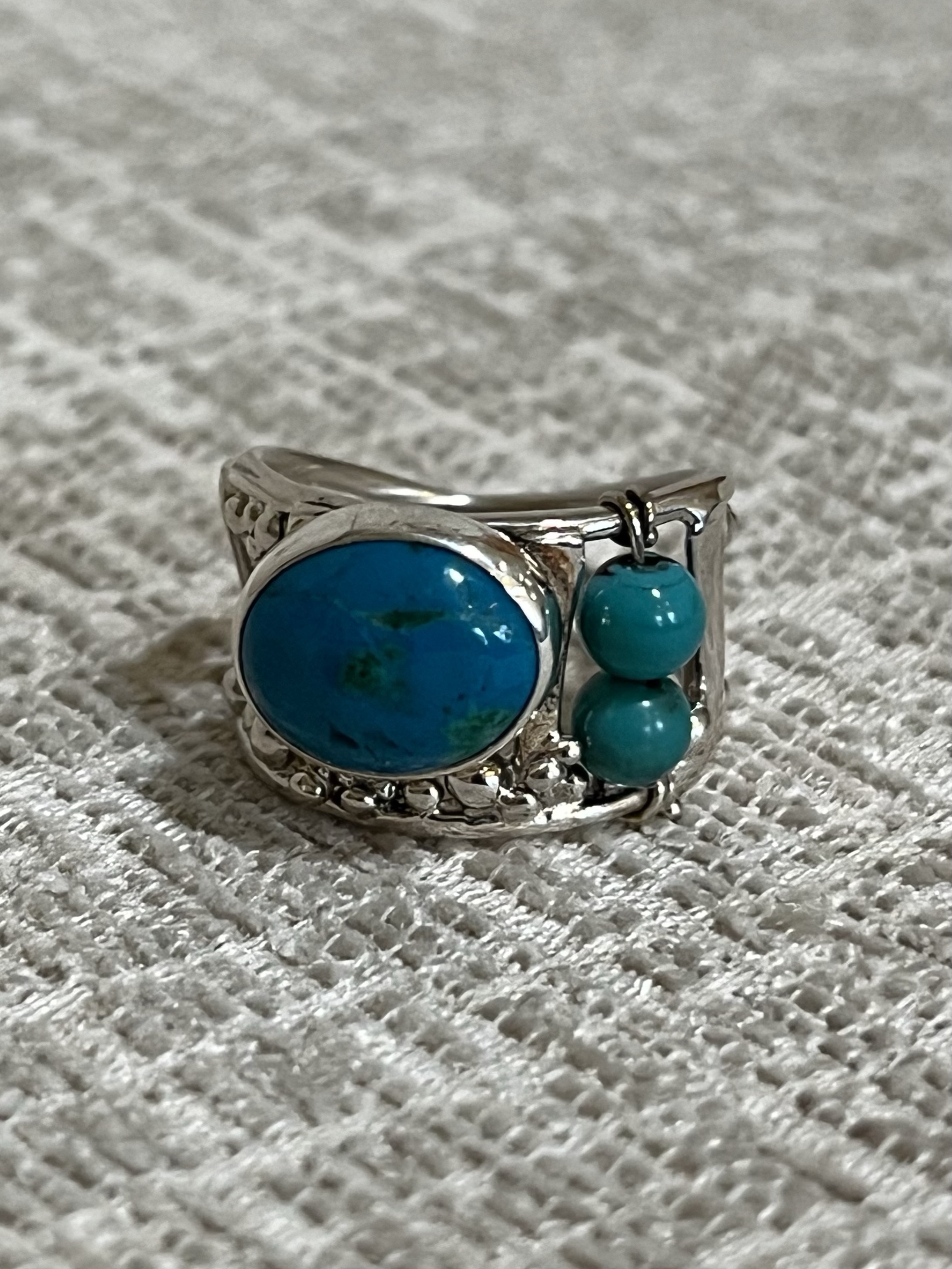 Image of Sterling Silver and 14 kt White Gold Eilat and Turquoise Ring, Size 6.75 by Catherine Laing