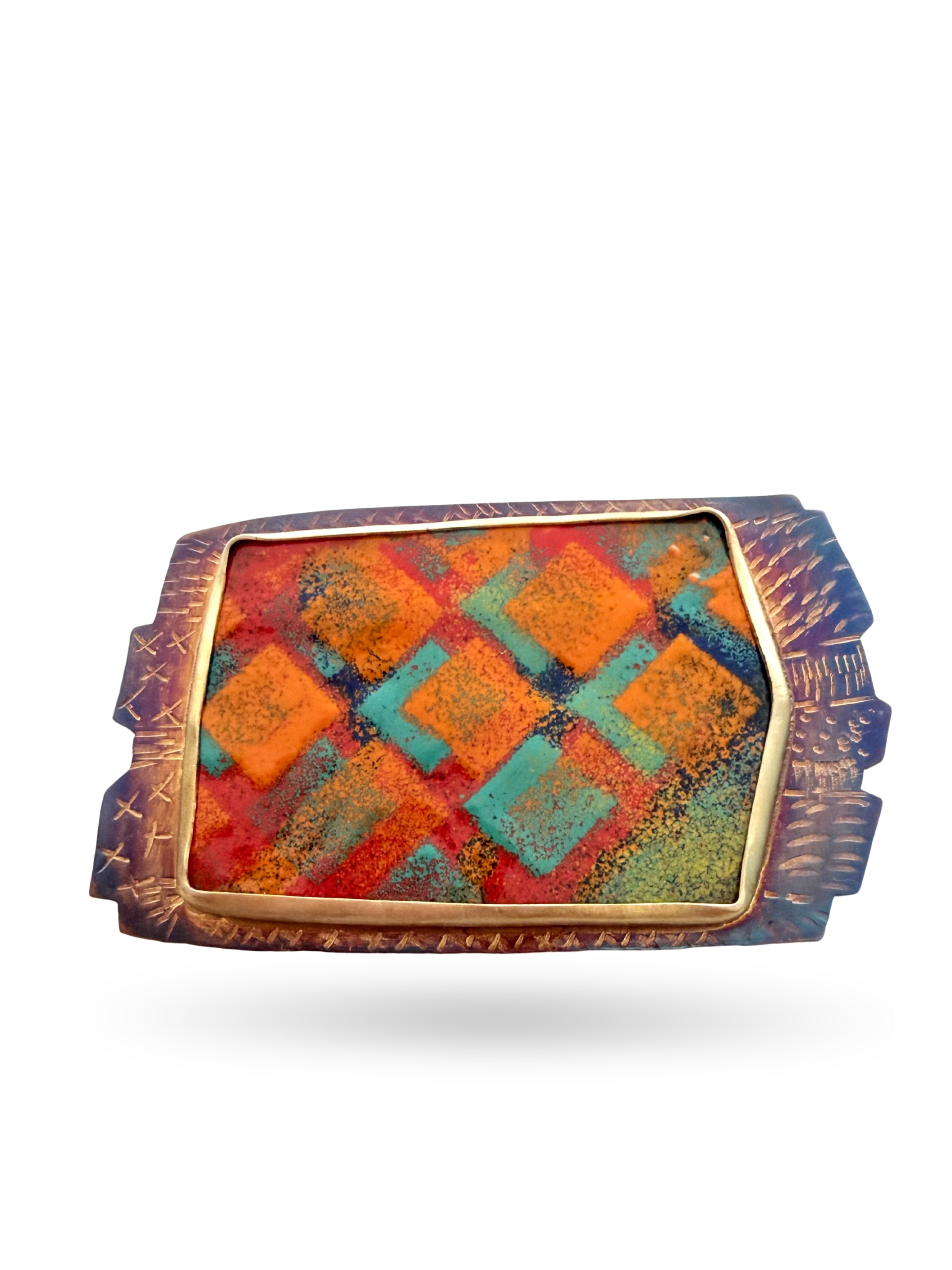 Image of 7 Sterling Silver, Fine Silver Bezels, and Enamel Brooch by Julie Shaw