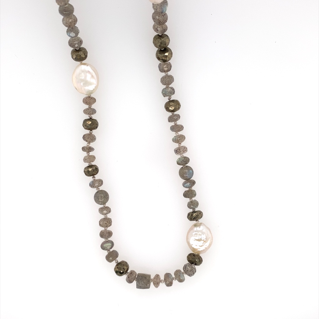 Freshwater Pearl, Mixed Gemstones, and Labradorite Necklace