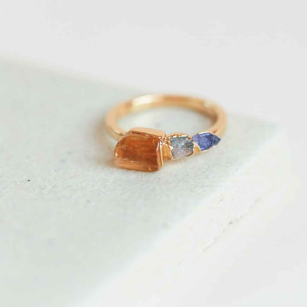 Topaz, Labradorite and Iolite Cocktail Ring Size 8 Gold
