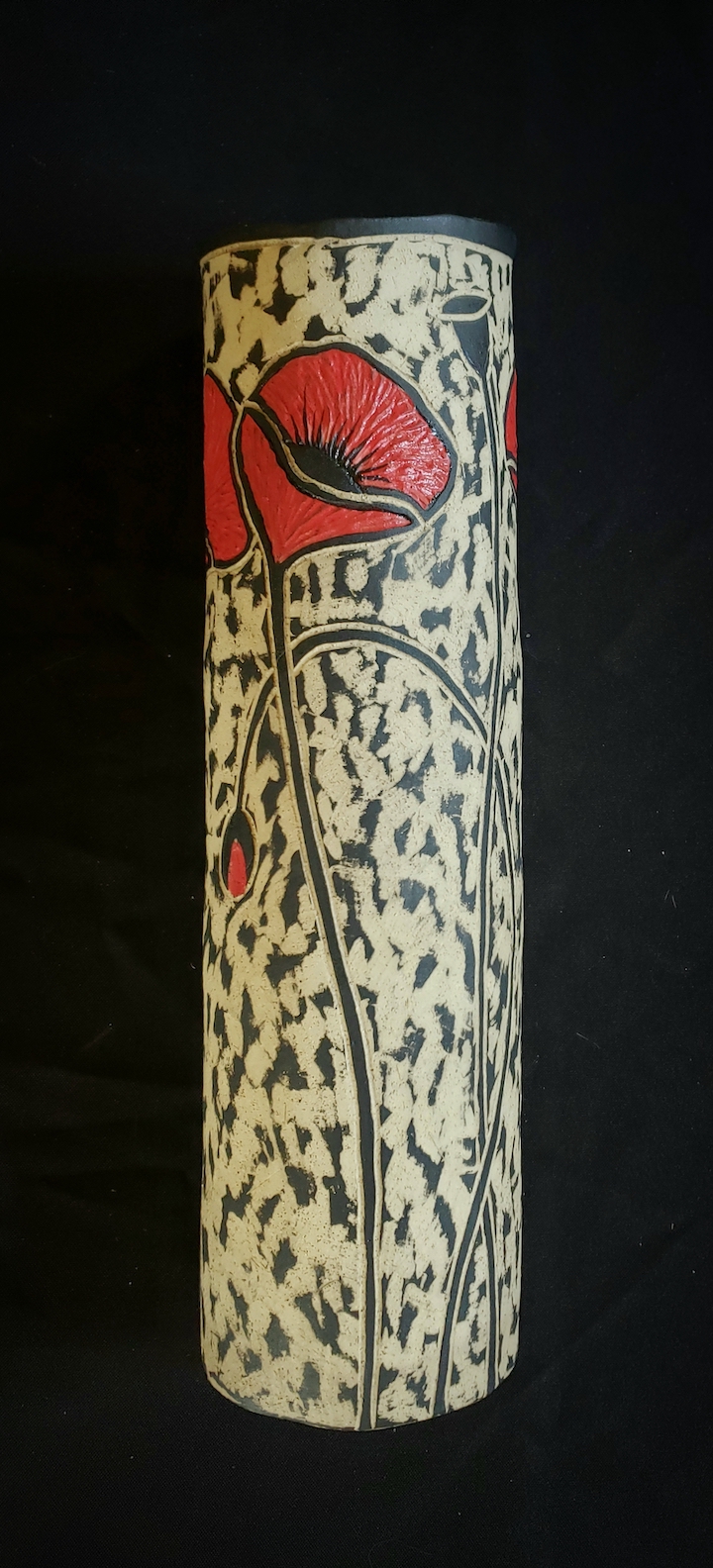 Sgraffito Carved Poppy Vase