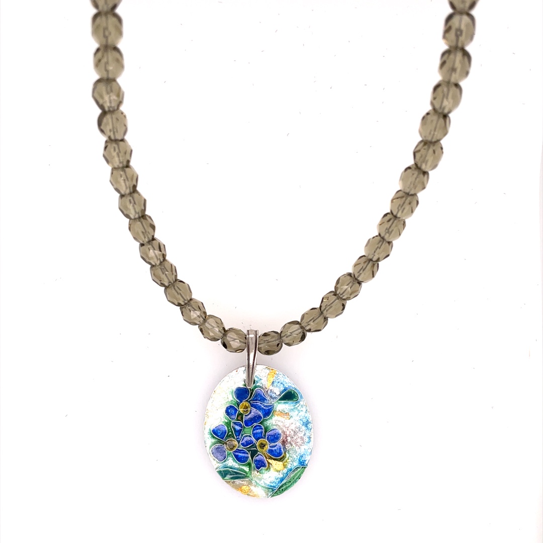 Door County Forget Me Nots, Silver Cloisonne on Glass Beads 16