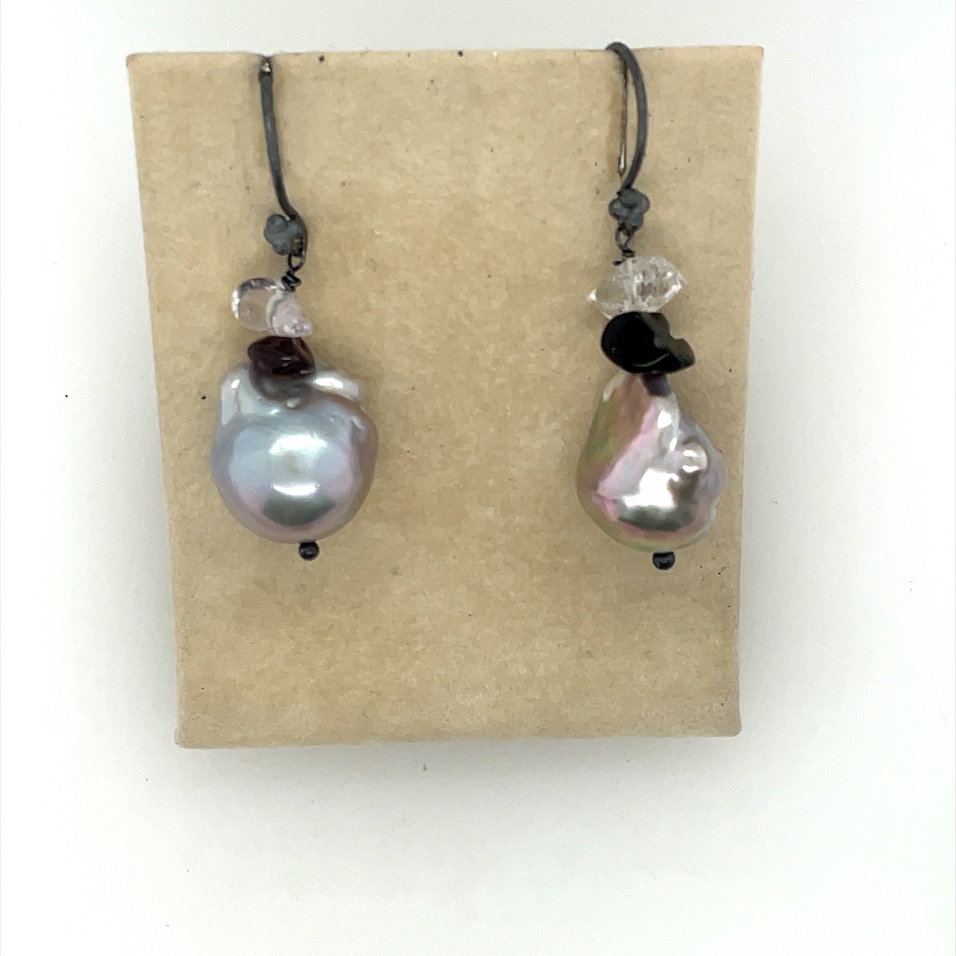 laser, silver baroque pearls Sterling earrings