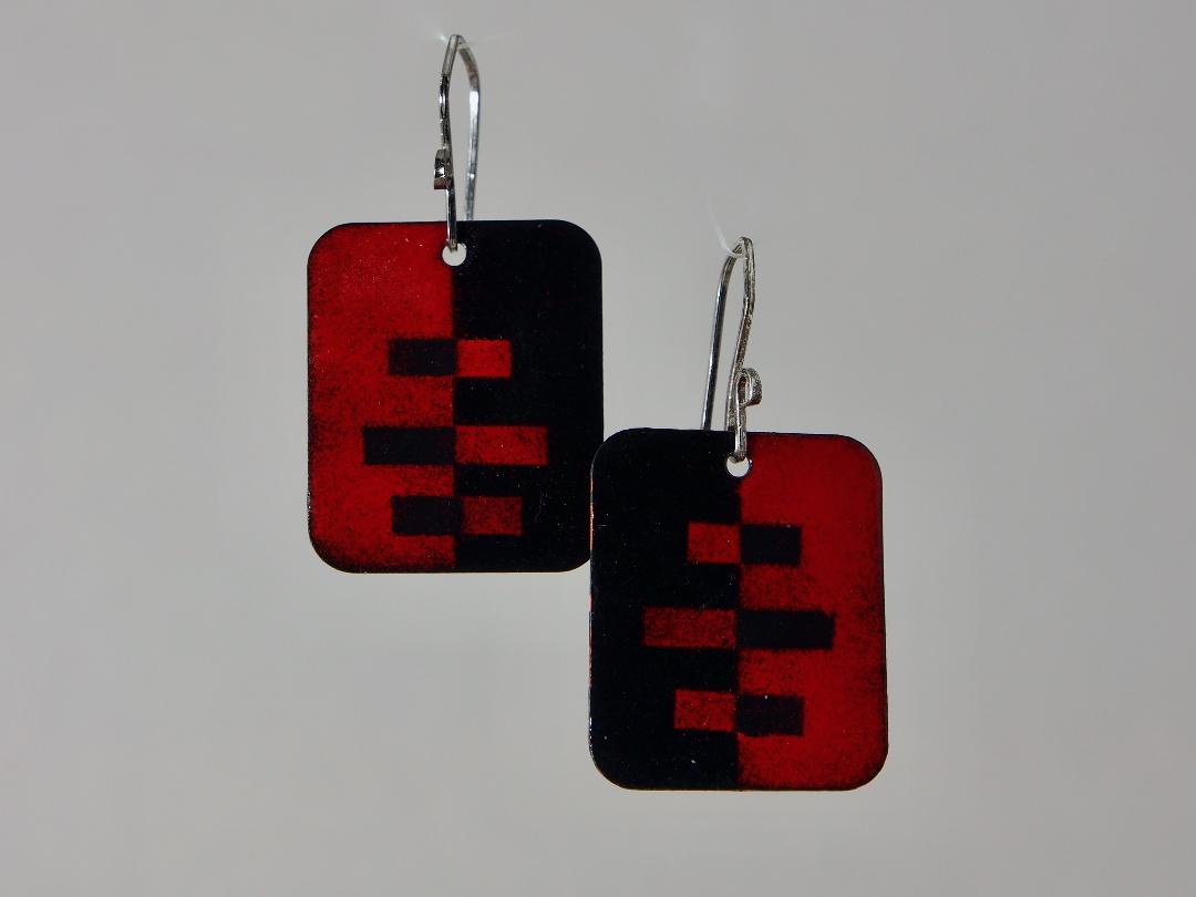 Checkmate Earrings in Enamel on Copper and Sterling