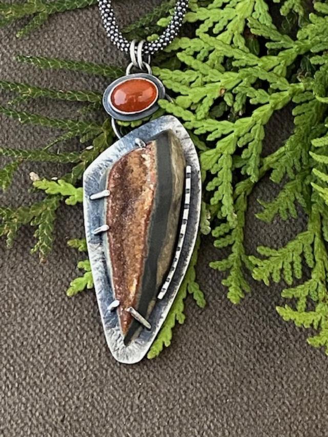 Image of Green Lake WI Dolomite, Carnelian and SS Necklace by Michelle Zjala Winter