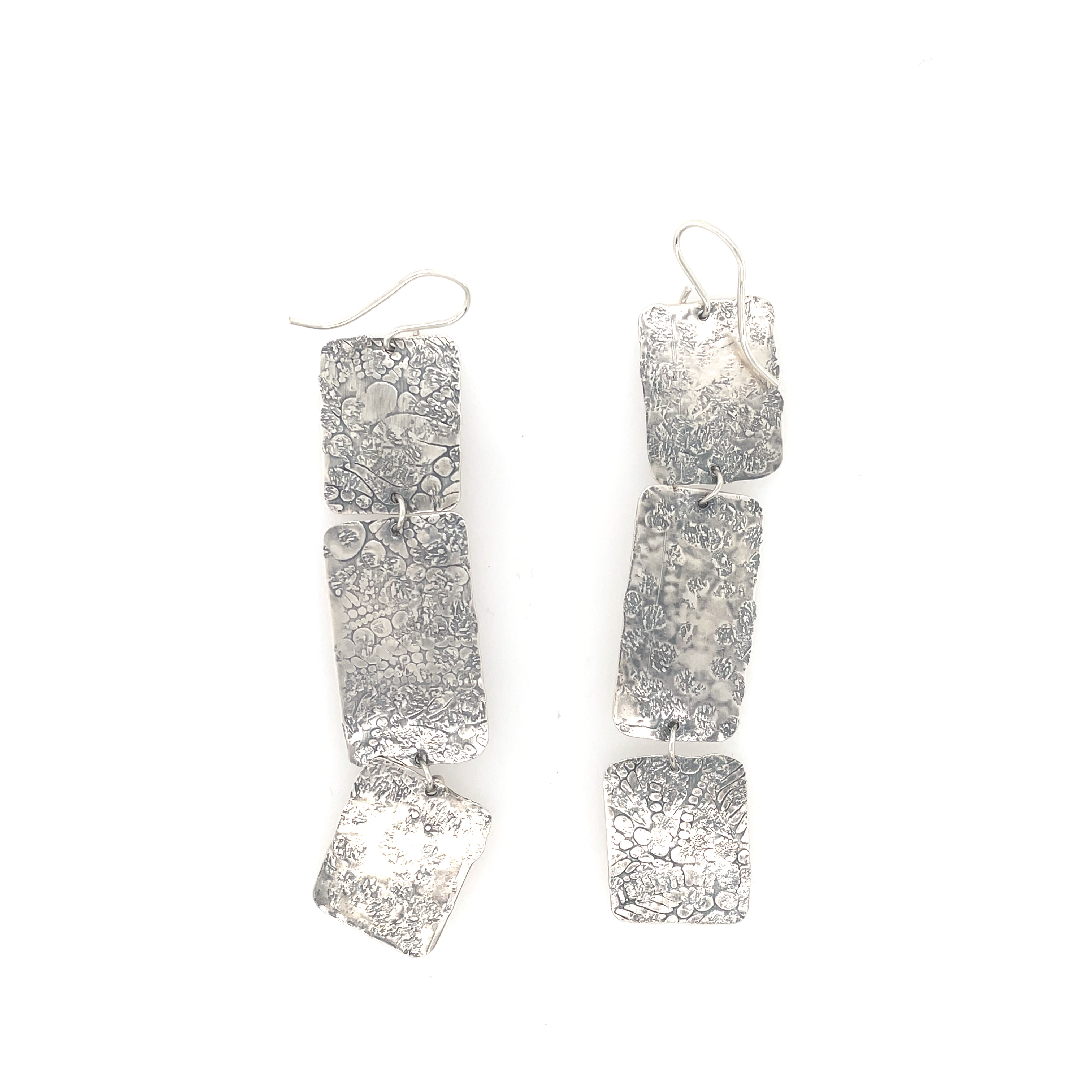 Hand Hammered 3 Part Earrings with Oxidized Sterling