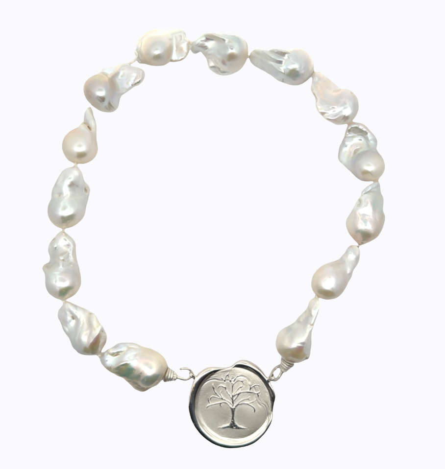 Image of Large Baroque Freshwater White Pearl Strand with Hand Cast Sterling Hooks by Marcia McDonough