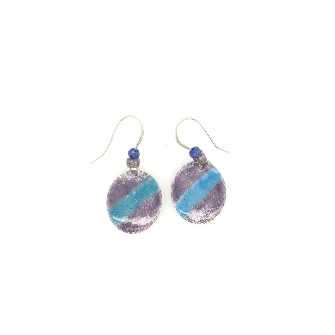 Small Ovals, Purple Blue with Silver Beaded Hooks