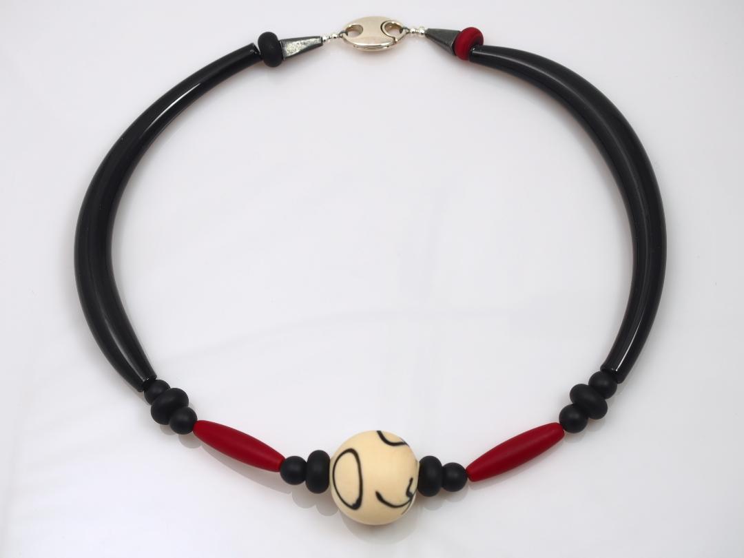 Image of Handblown Glass - Red/White/Black Necklace by Barbara Rand