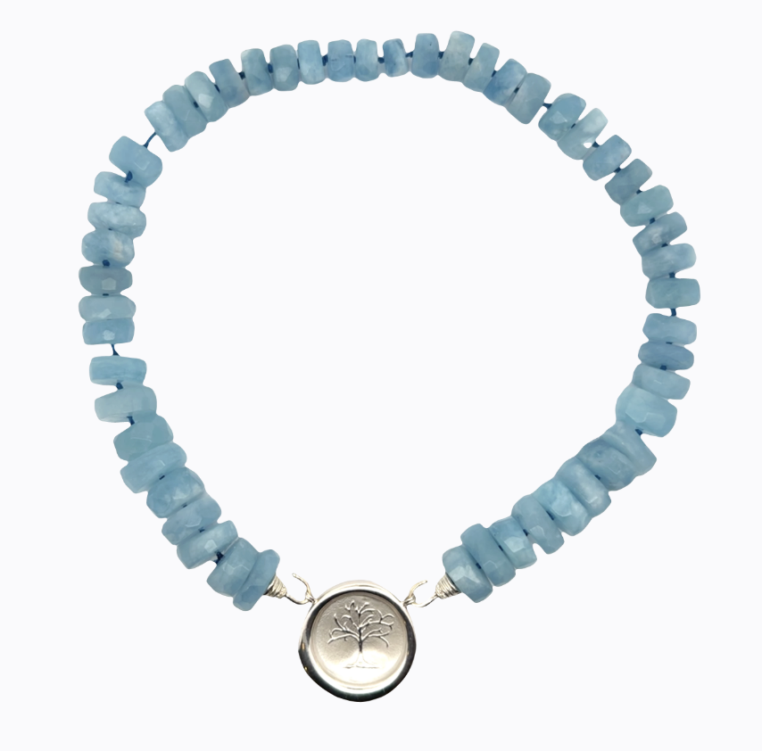 Image of Jumbo Flat Faceted Aquamarine Disk Beads with Hand Cast Sterling Silver Hook by Marcia McDonough