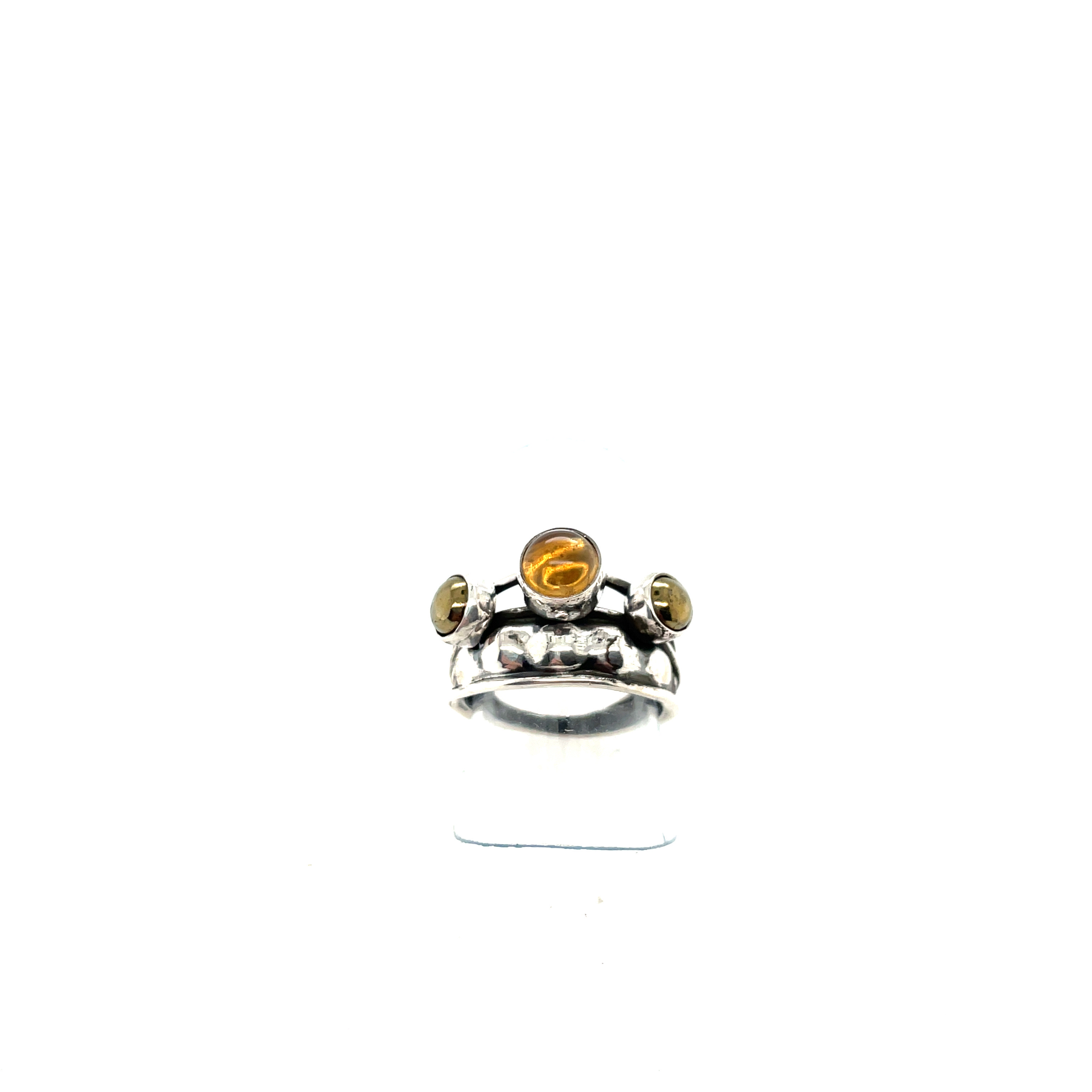 Pea Pod Ring with 3 Stones, Sterling, Citrine and Gold Obsidian