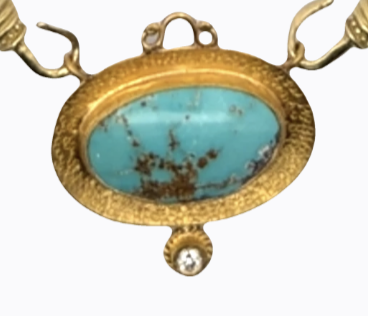 Image of 24 Karat Gold, Diamond & Turquoise Centerpiece with Sterling Silver backing by Marcia McDonough
