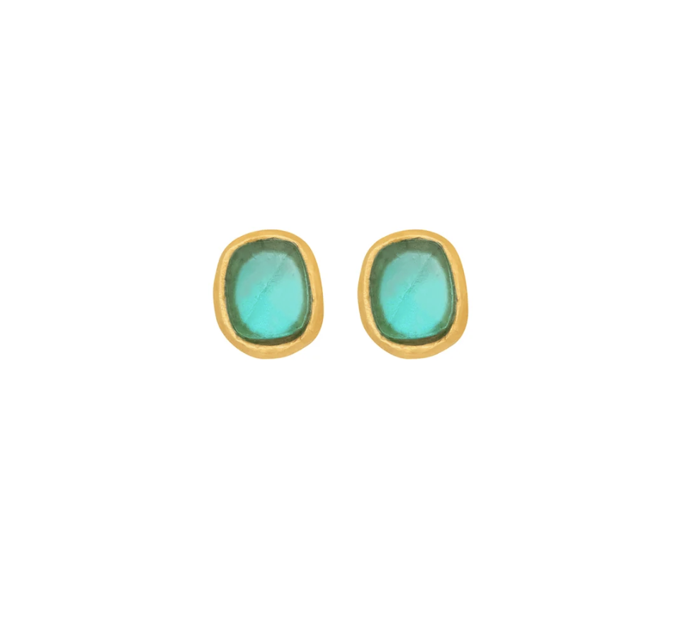 Image of Square Faceted Glass Post Earrings in Teal by Michael Vincent Michaud