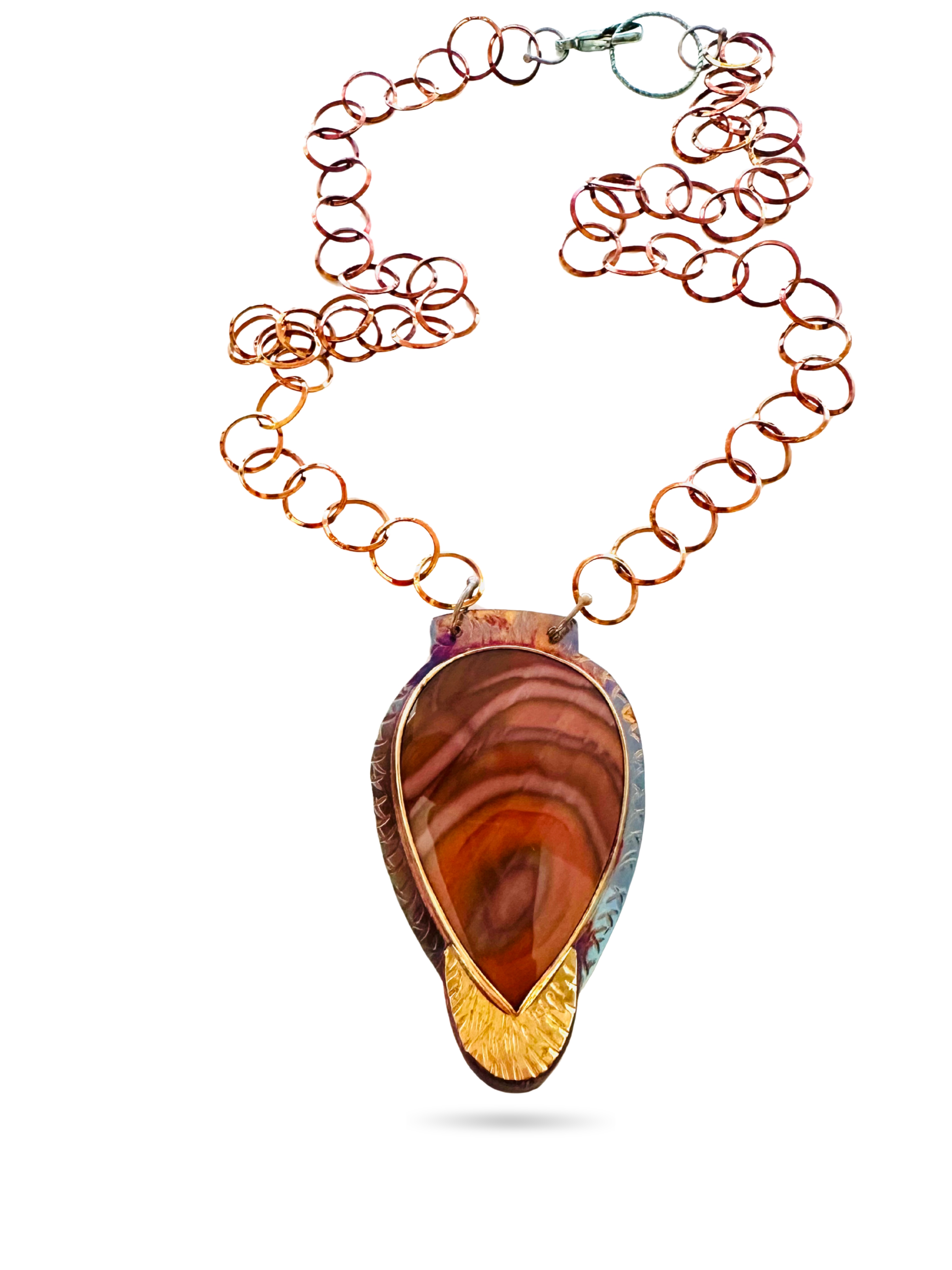 Image 2 for 8 Sterling Silver, Fine Silver Bezel, 18k Gold, and Imperial Jasper Necklace with Sterling Silver Chain and Lobster Clasp