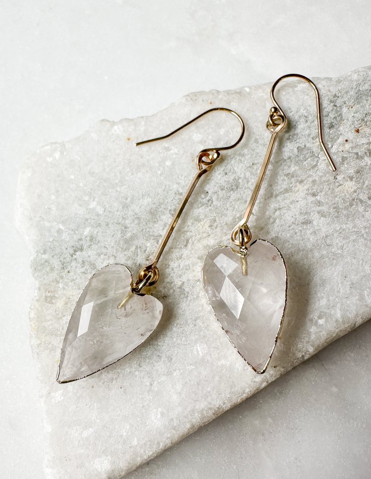 Image of Heart Rock Crystal Quartz Bar Drop Earrings - Trunk Show by  RACH B Jewelry