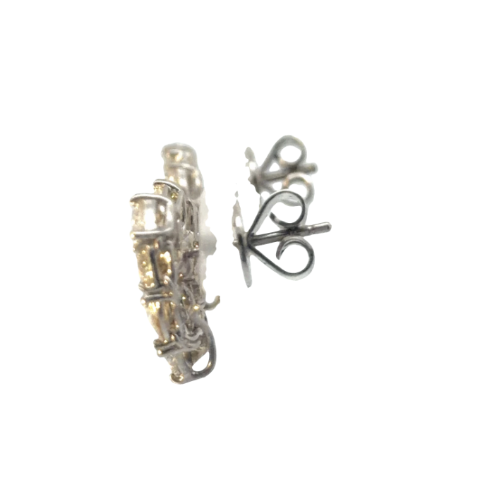 Image 2 for Handmade 18 Karat White Gold and Diamond Heart Studs with Hidden Hooks
