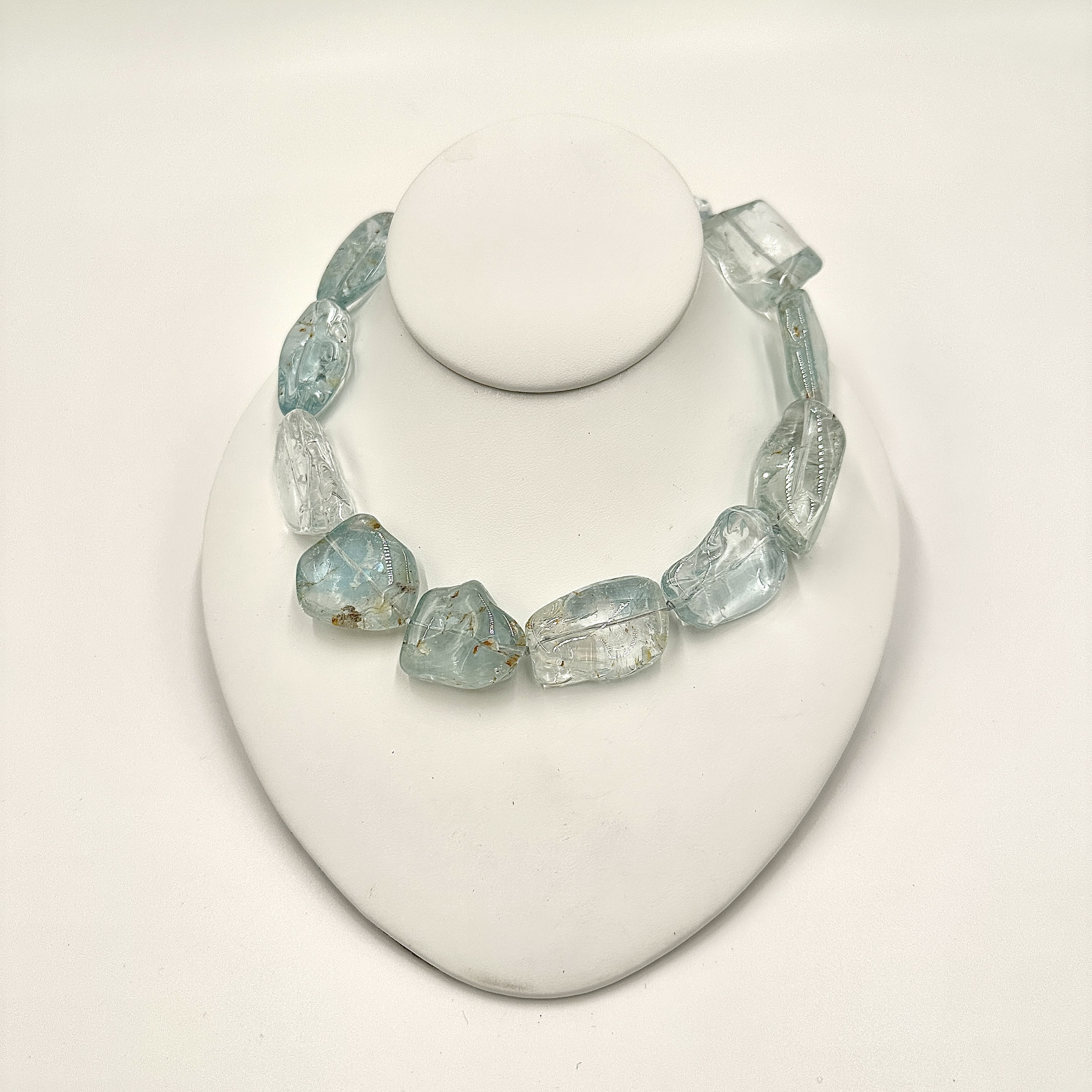 Image of Giant Blue Green Beryl Quartz on Hand Cast Sterling Hooks by Marcia McDonough