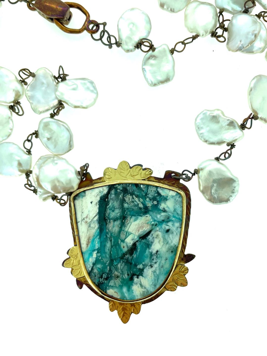 Blue Opal Petrified Wood Necklace with 