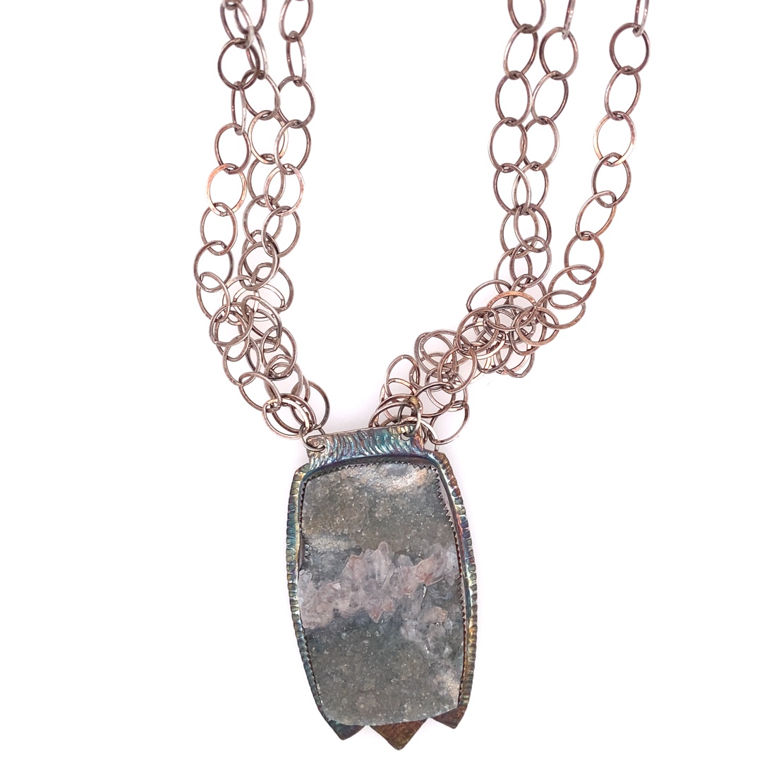 Druzy Quartz Amethyst and Sterling Necklace