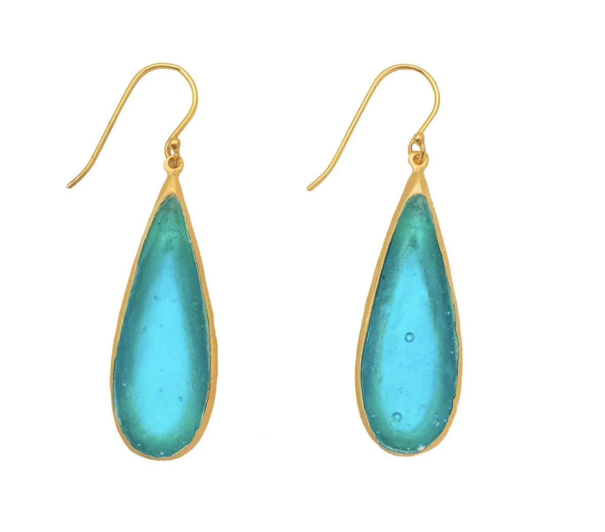 Image of Tear Drop Bubbles Long Wire Earrings in Teal by Michael Vincent Michaud
