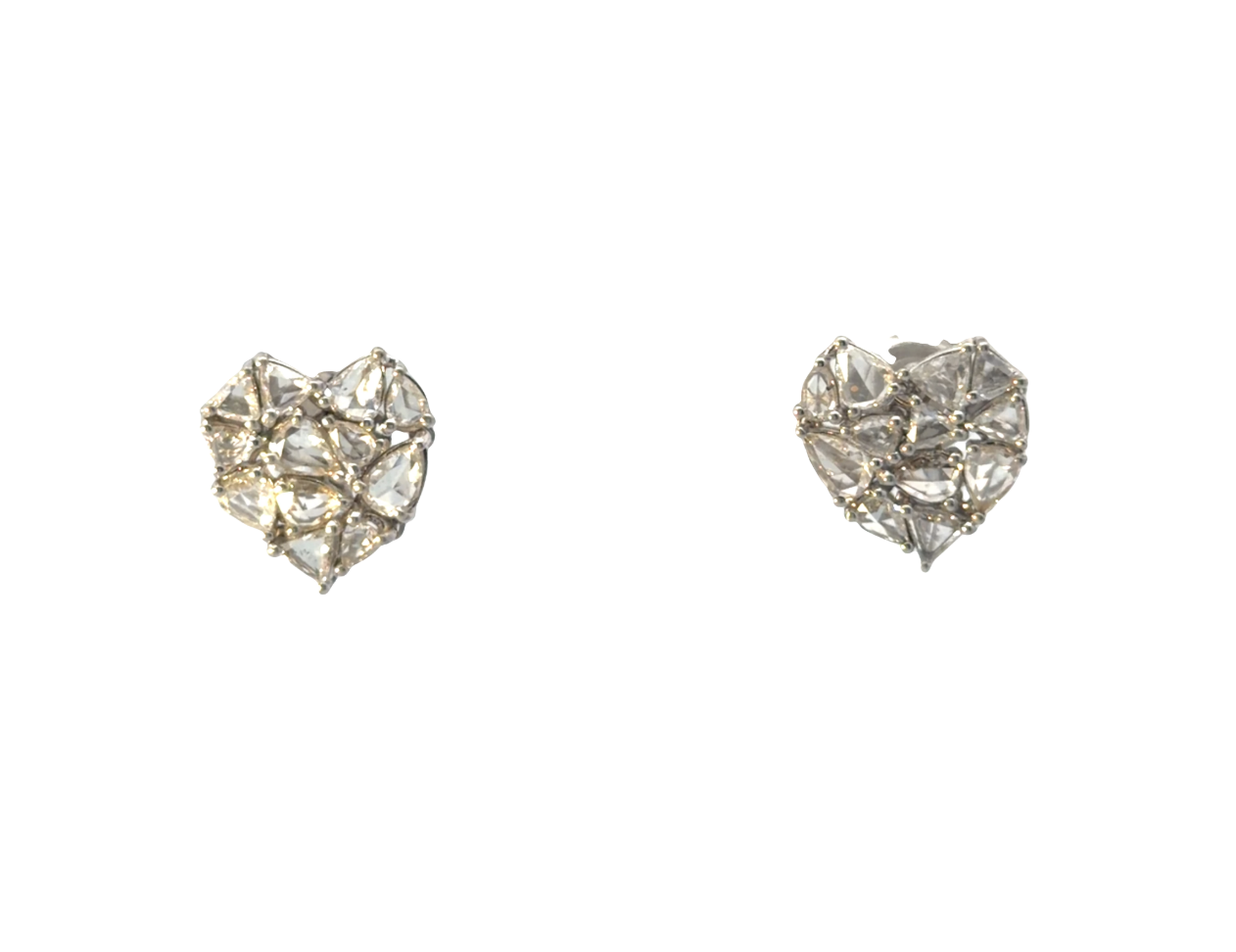Image of Handmade 18 Karat White Gold and Diamond Heart Studs with Hidden Hooks by Marcia McDonough