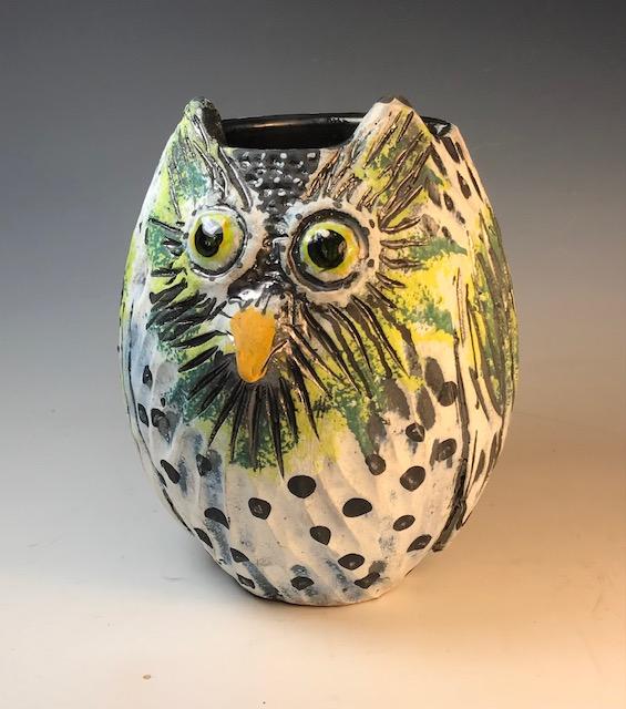 Green and White Owl Vase