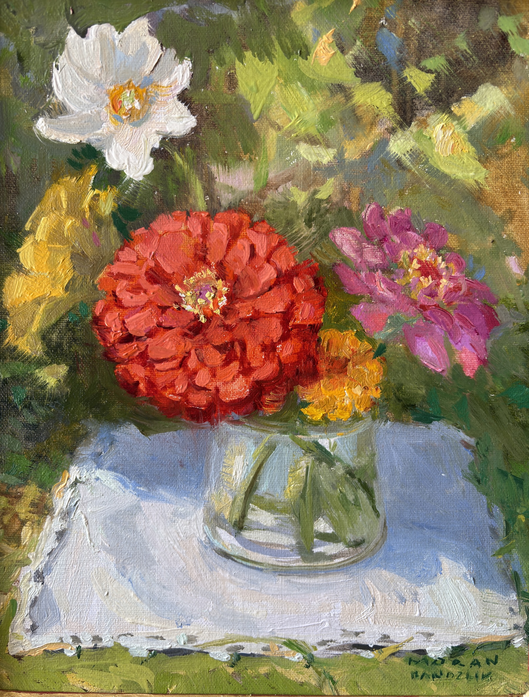 Image of Zinnias in Green by Bethann Moran-Handzlik