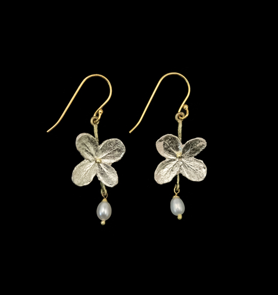 Image of White Hydrangea Single Flower Wire Earrings by Michael Michaud