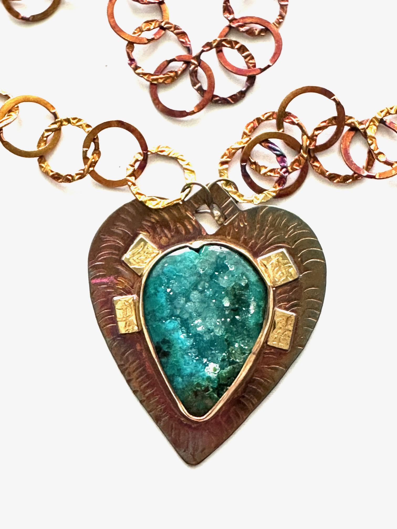 Image of Sterling Silver, Fine Silver Bezel, 18k Gold, and Chyrsocolla Druzy Necklace by Julie Shaw