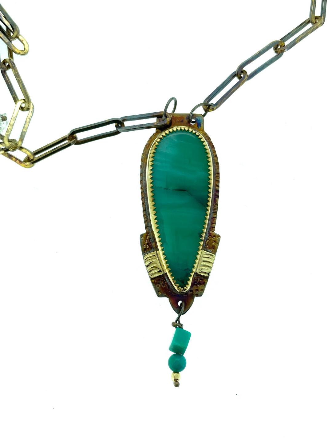Image 1 for Blue Opal Petrified Wood Necklace in Sterling Silver and 18k Gold, 22 Blue Opal Petrified Wood Necklace in Sterling Silver and 18k Gold, 22