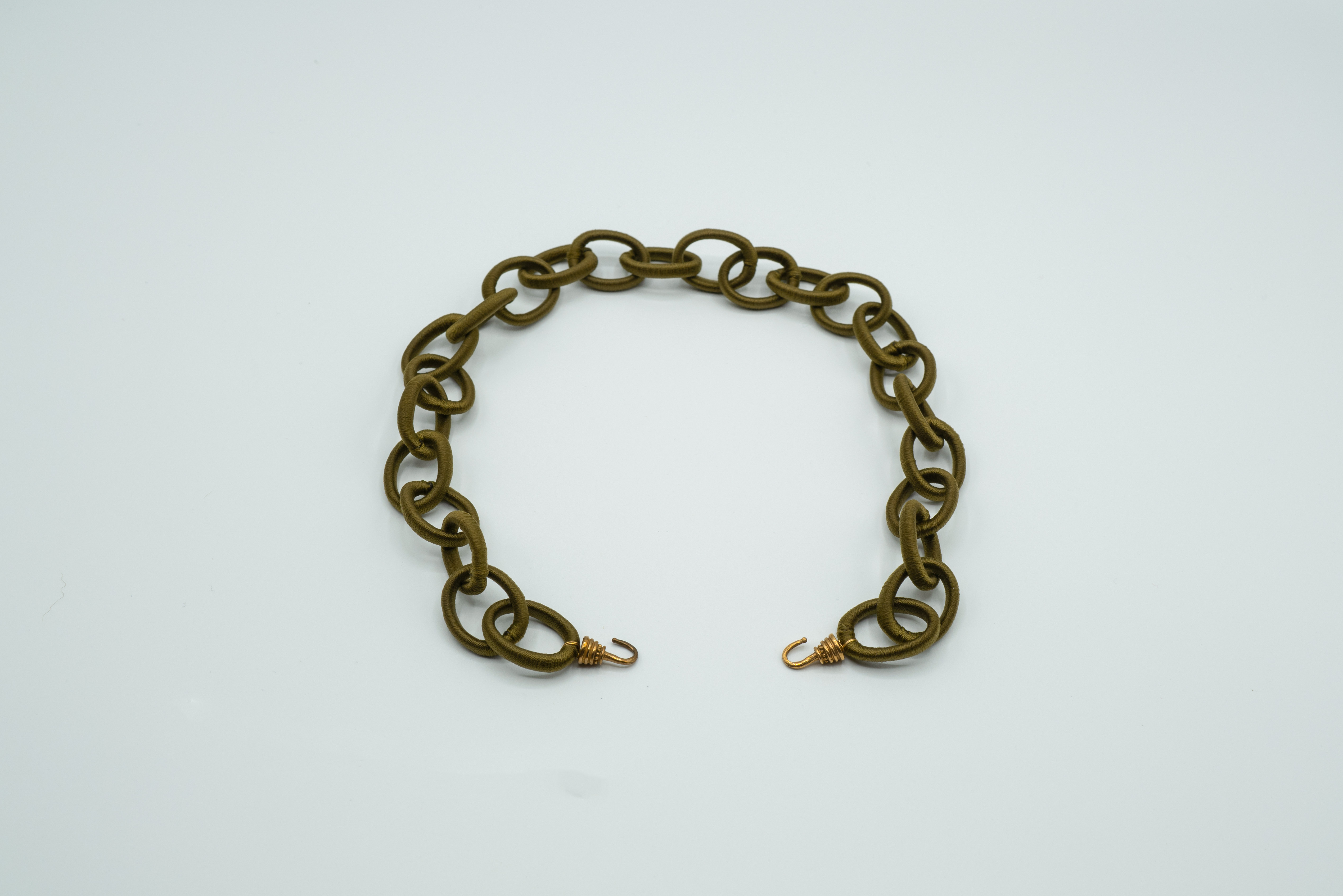 Large Olive Oval Silk Chain with Hand Cast Brass Hooks