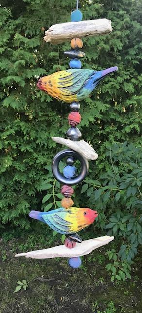 Hanging Two Bird Totem (rainbow birds)