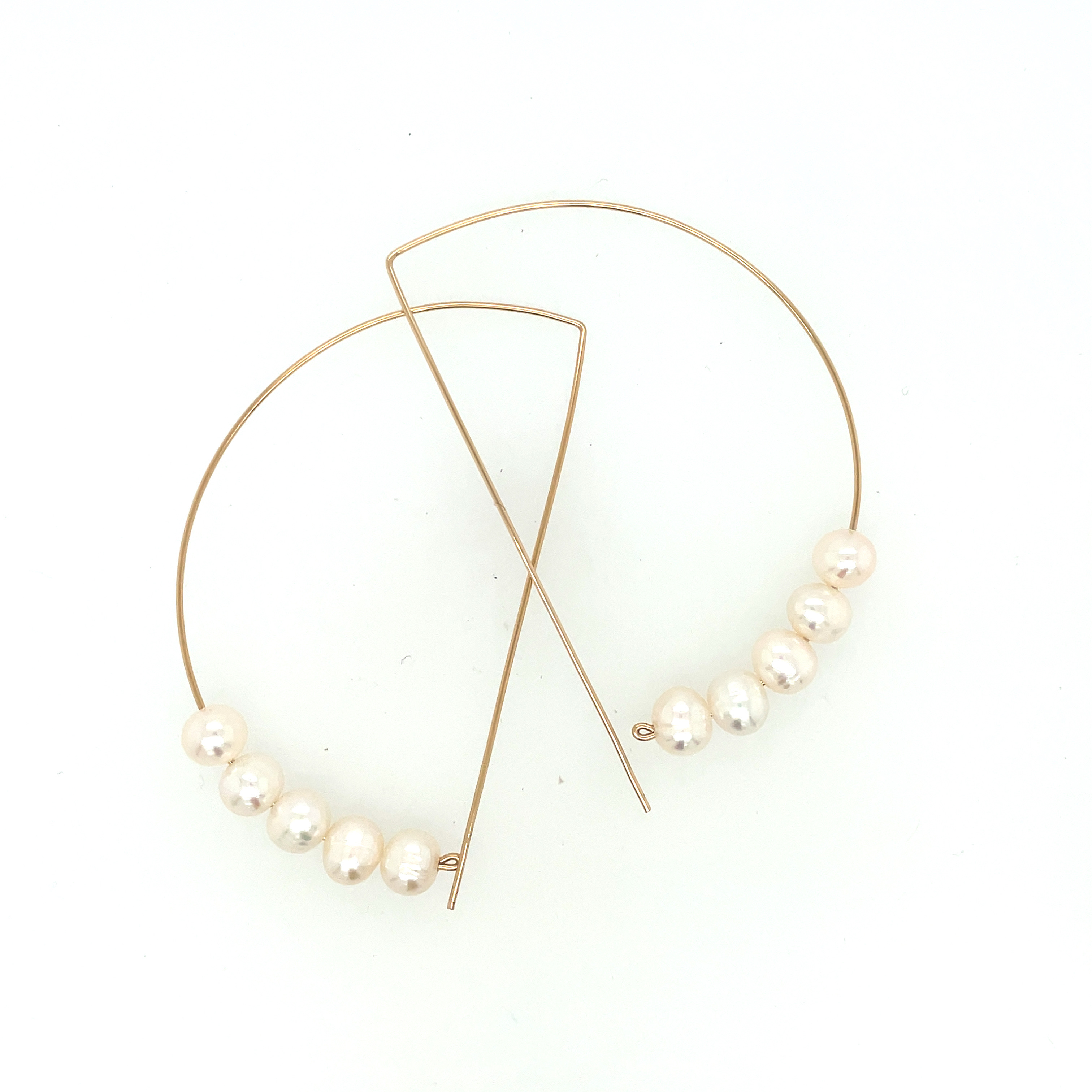 XL Freshwater Pearl D Threader Arch Earrings, Gold-Fill