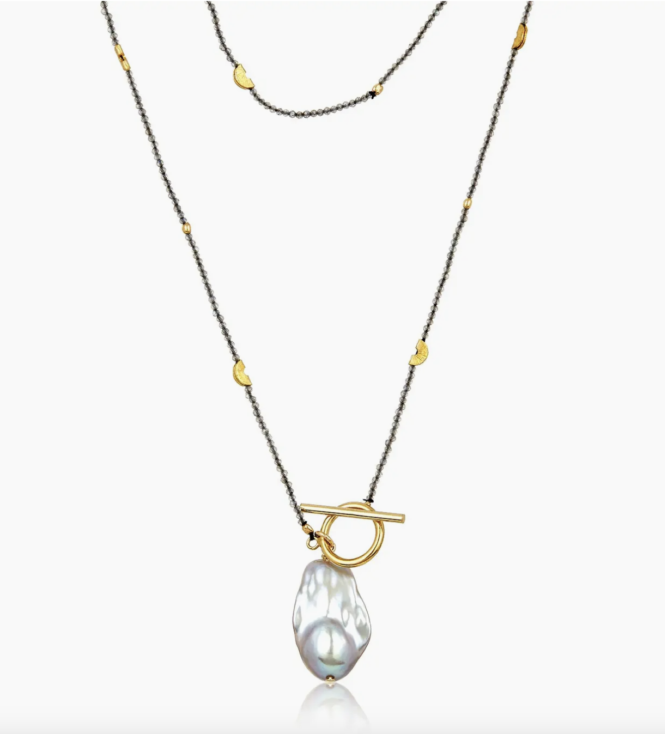 Image of Baroque Pearl Half Moon Necklace with Toggle by Mabel Chong