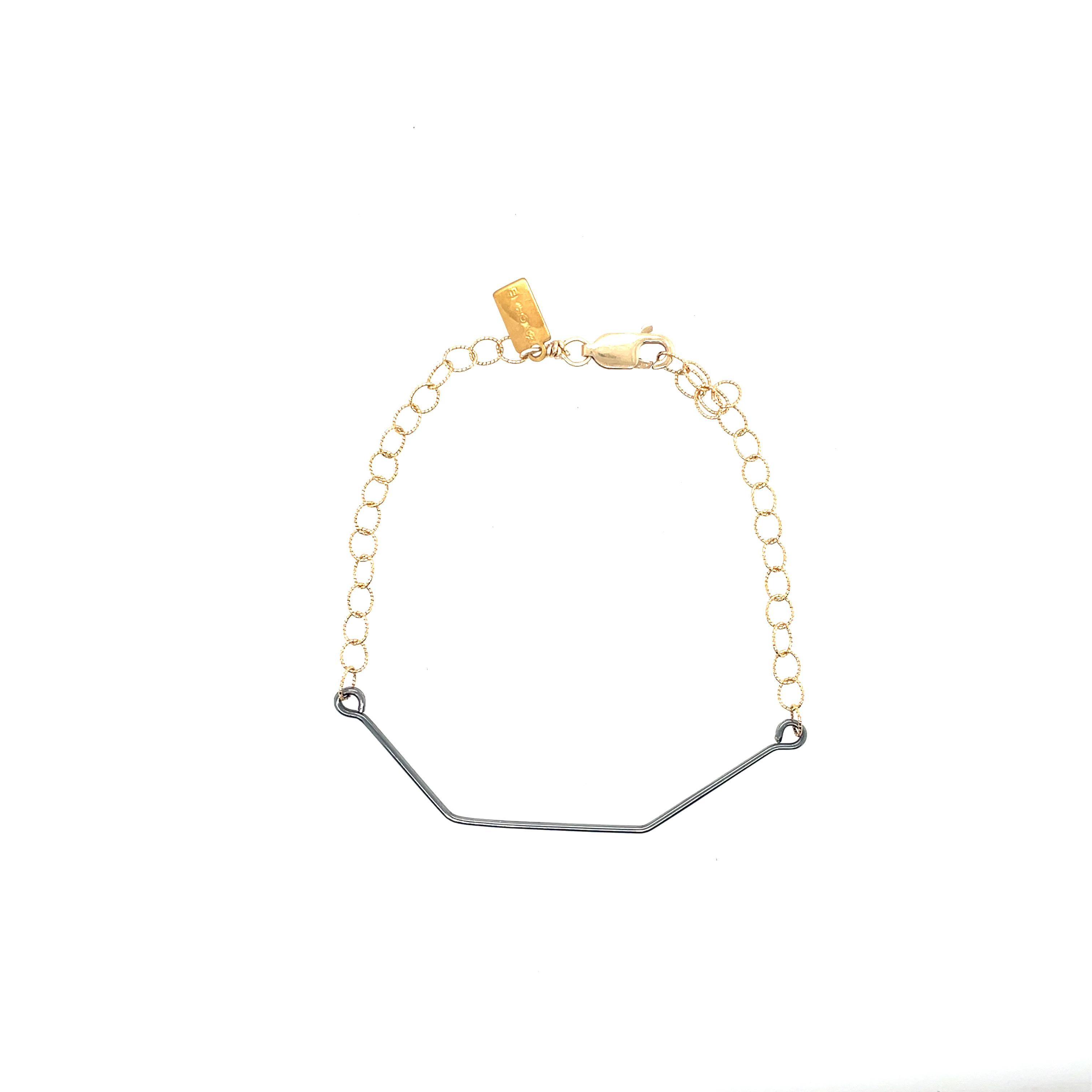 Hexagon Bar Bracelet - 14k Gold with Oxidized Bar