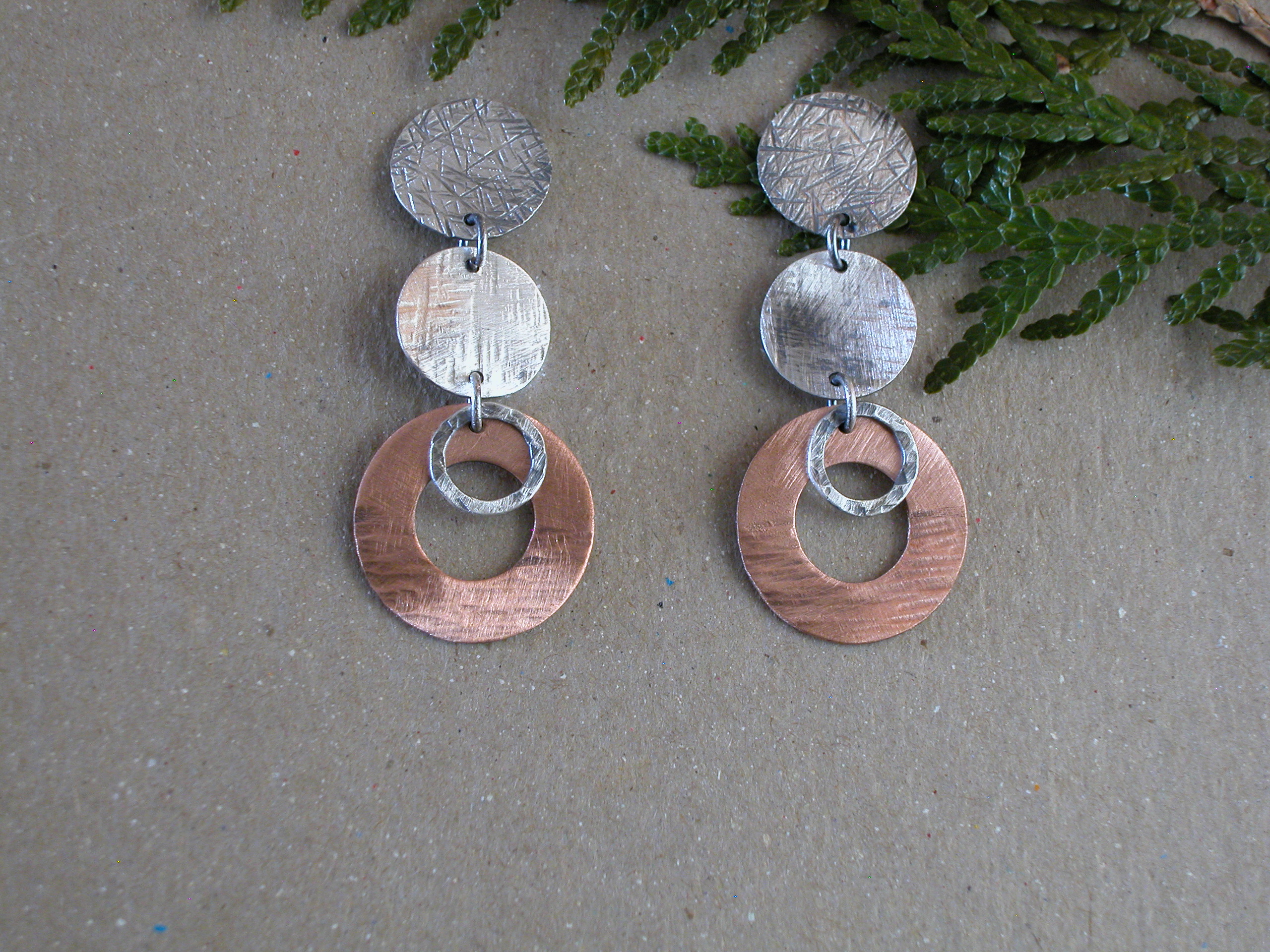 Circle Stick Earrings SS and Copper Post Earrings